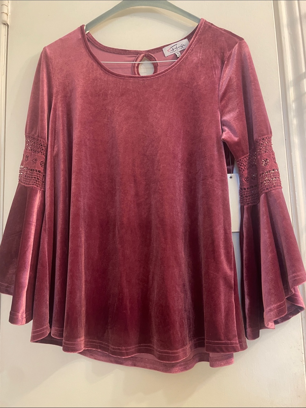 Fringe Benefits Velvet Bell-Sleeve Tunic in Dusty Rose